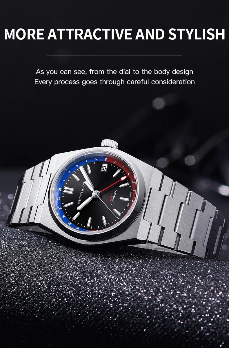 Specht&Sohne New Arrivals Men Mechanical Wristwatch Japan NH34 GMT Movt 37MM Stainless Steel Waterproof 50M Automatic Watches